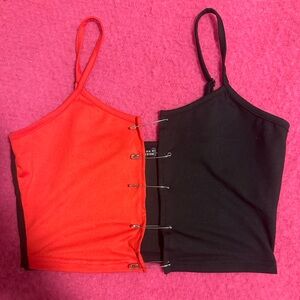 Half red half black shirt